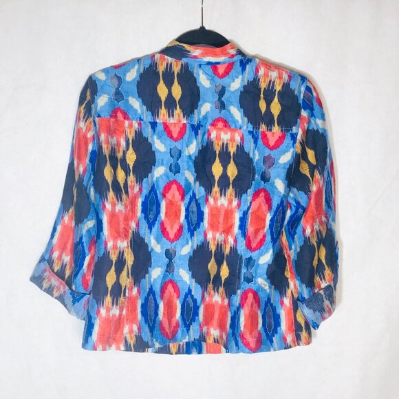Ruby Rd shirt graphic mid or long sleeve blue multi color button down sheer READ - Picture 7 of 11
